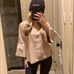 Pink vneck blouse with long sleeves